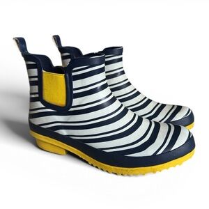 Gardenline Waterproof Rain Boots Navy White Stripes Ankle Chelsea Waterproof 8